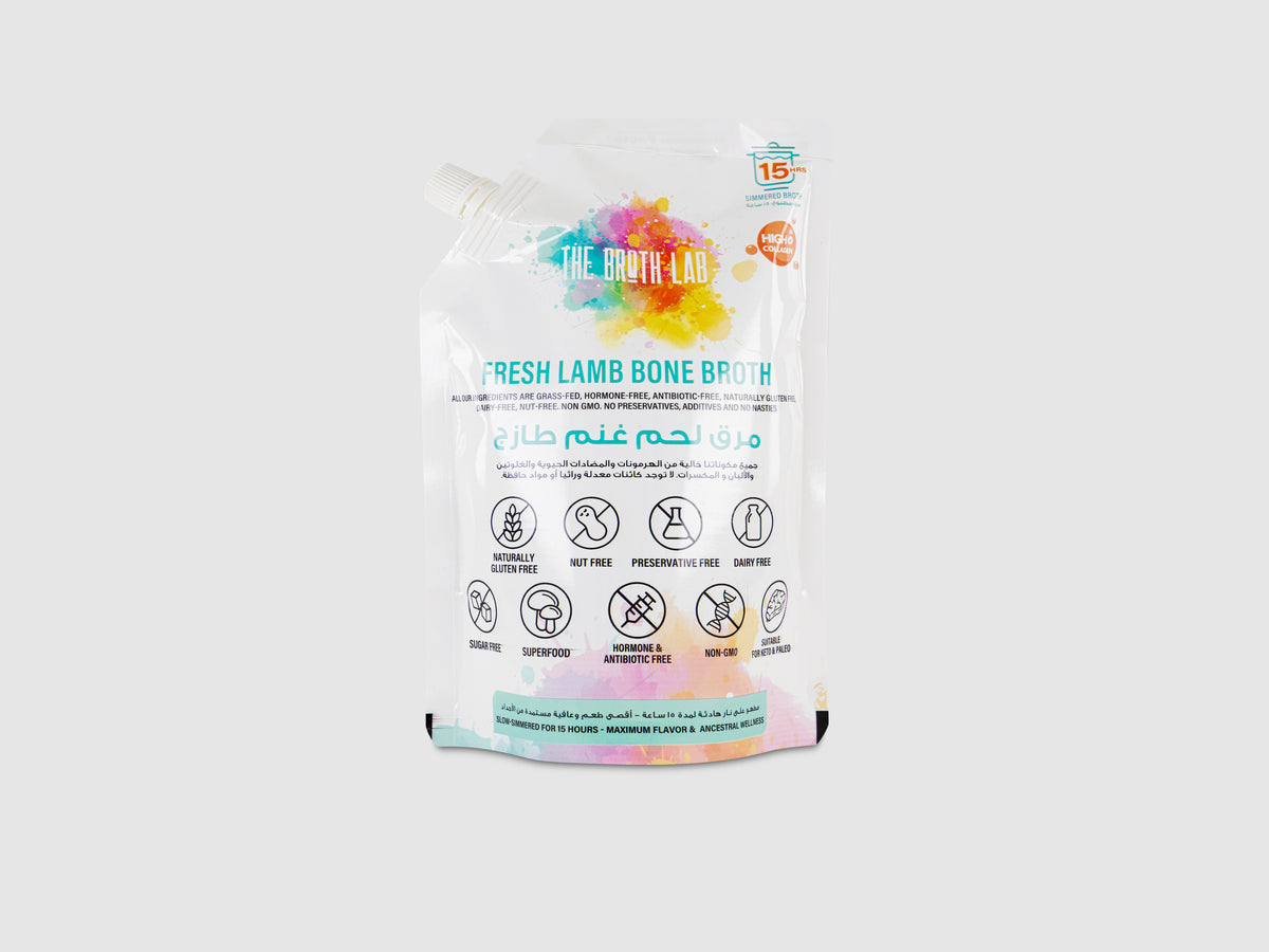 Fresh lamb bone broth pouch, 500ml stand-up spout pouch